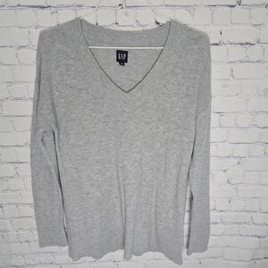 GAP Women's Grey Heather BK Pullover V-Neck Sweater Size M